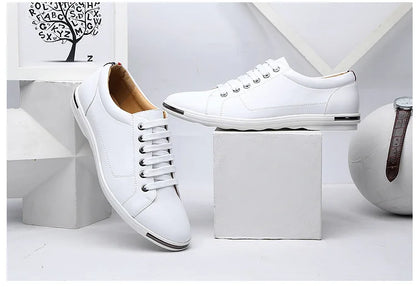 Men's Casual Leather Sneakers - Breathable Walking Shoes